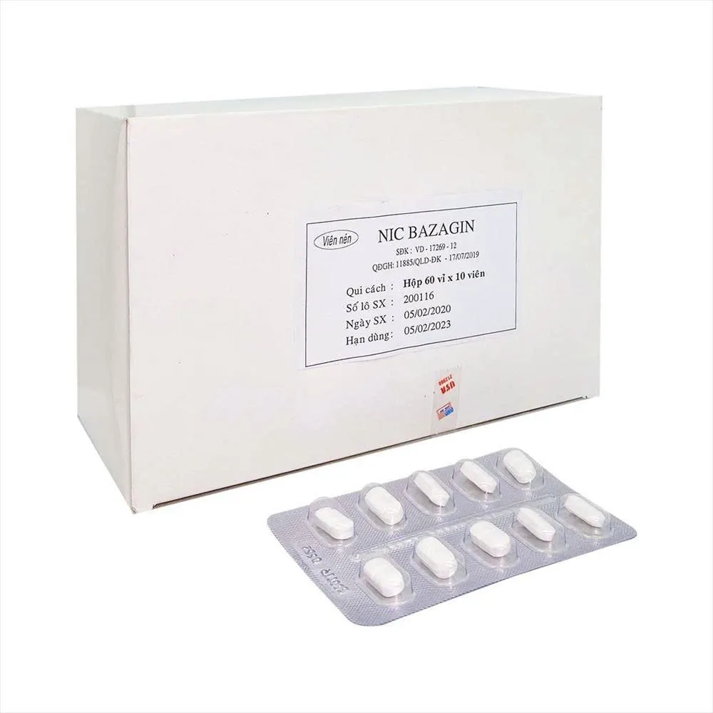 Bazagin Nic (H/600v) - Viên uống Paracetamol 325 mg + Caffein 10 mg hỗ trợ giảm đau & hạ sốt